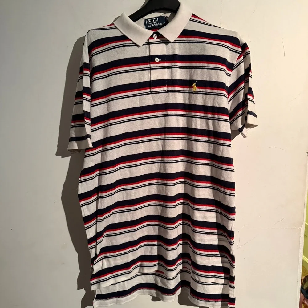 Y2K Polo Ralph Lauren Medium Polo Striped Shirt Red White Blue Yellow PONY‎